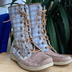 Sperry Topsider Sequin tall plaid Sherpa boot leather